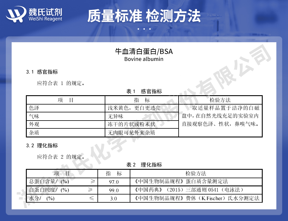 牛血清白蛋白；BSA质量标准和检测方法