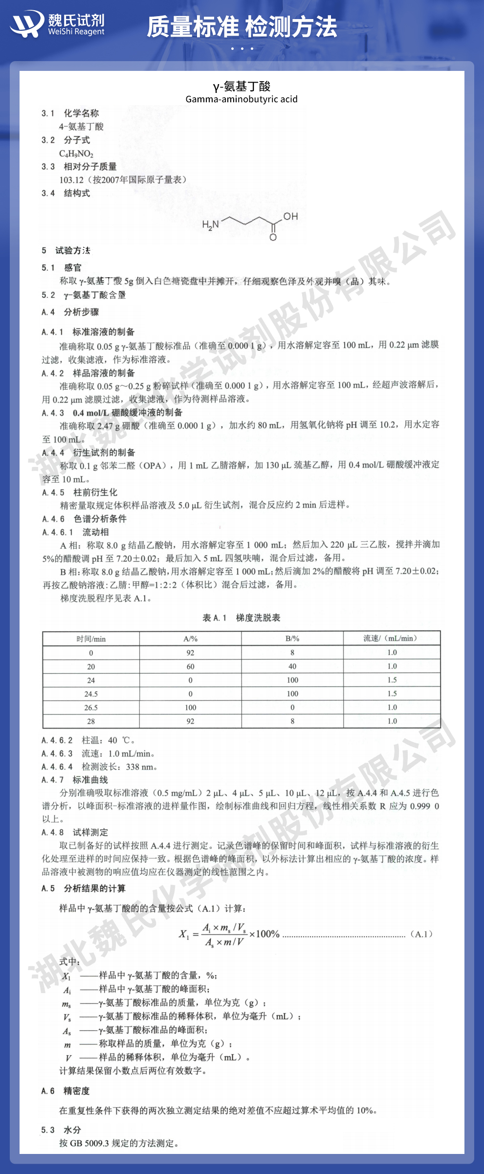 γ-氨基丁酸质量标准和检测方法