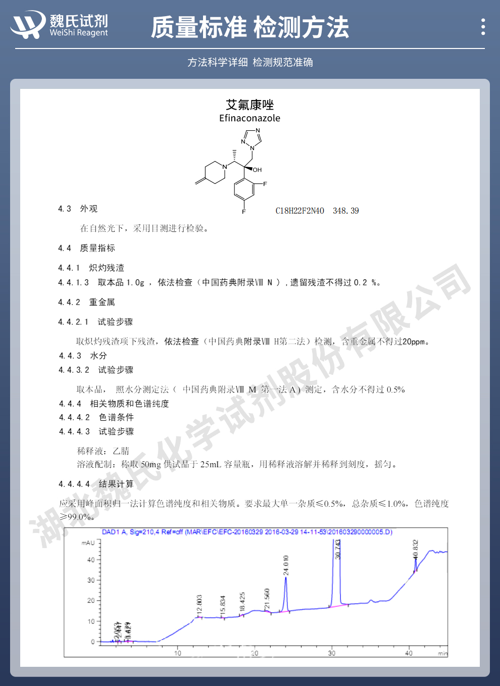 艾菲康唑质量标准和检测方法