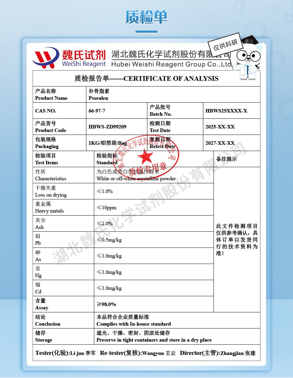 补骨脂素质检单
