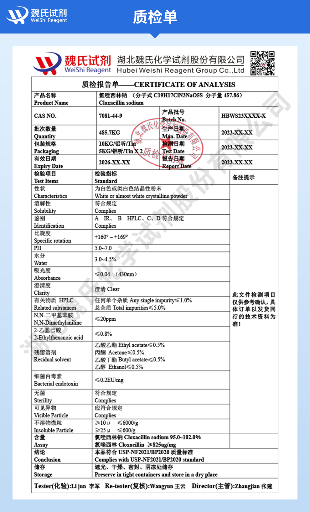 氯唑西林钠；邻氯青霉素钠—无菌粉质检单