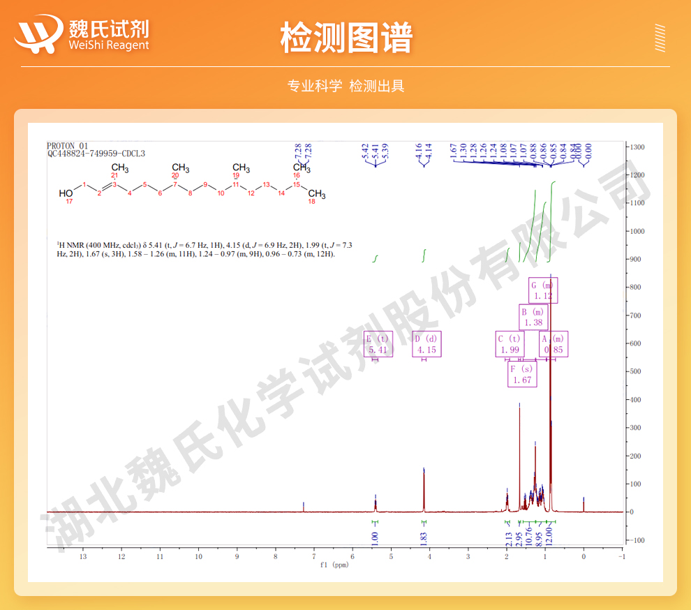 植物醇 95%；叶绿醇光谱